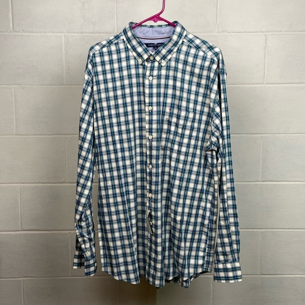 NWT Tommy Hilfiger Men's Classic Fit Casual‎ Button Down LS Shirt XLARGE Green